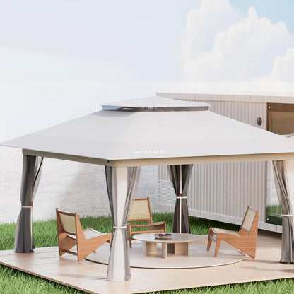 Wiltec opvouwbaar paviljoen partytent met muggennet tuinpaviljoen lichtgrijs 4 x 4 m