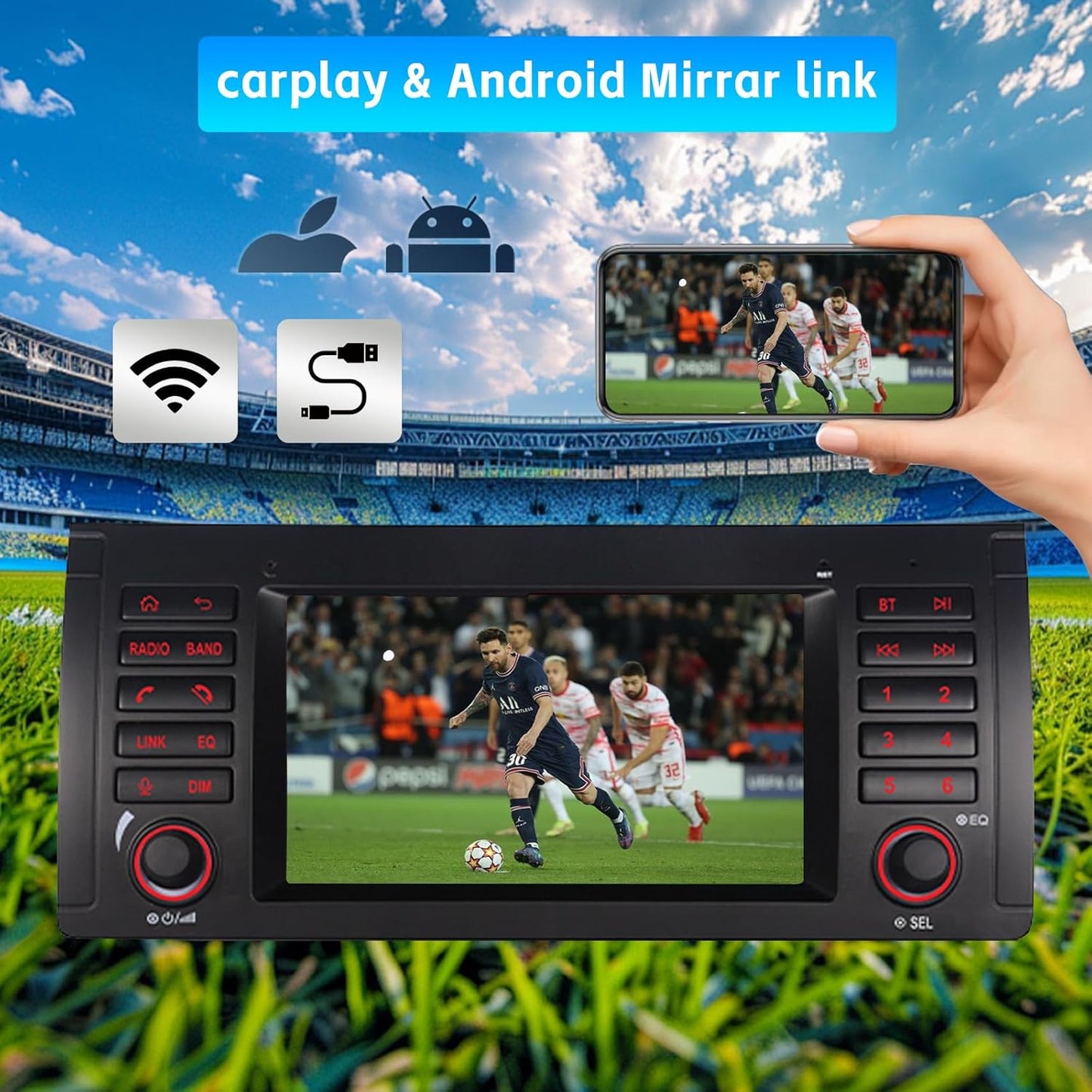 Autoradio voor BMW E39 E53 M5 met Draadloze CarPlay Android Auto Linux Systeem Snel Opstarten Vloeiend Werken Bluetooth USB FM AM IPS Touchscreen (BMW E39)