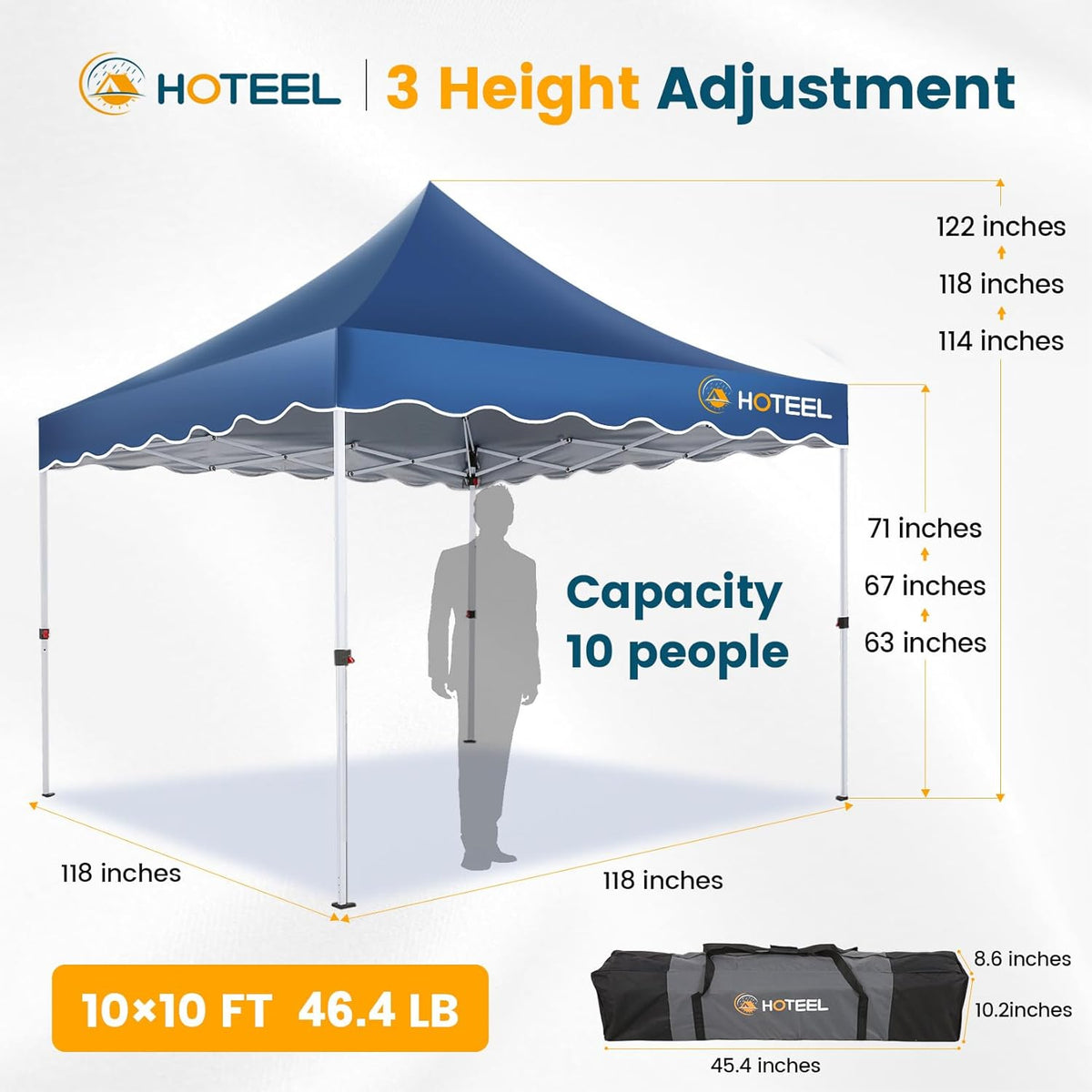 HOTEEL Gazebo met zijkanten 3 m x 3 m, UV 50+ en waterdicht tuinhuisje, golvend randdak, verdikt frame, gemakkelijk mee te nemen voor commercieel, strand, feesten, terras