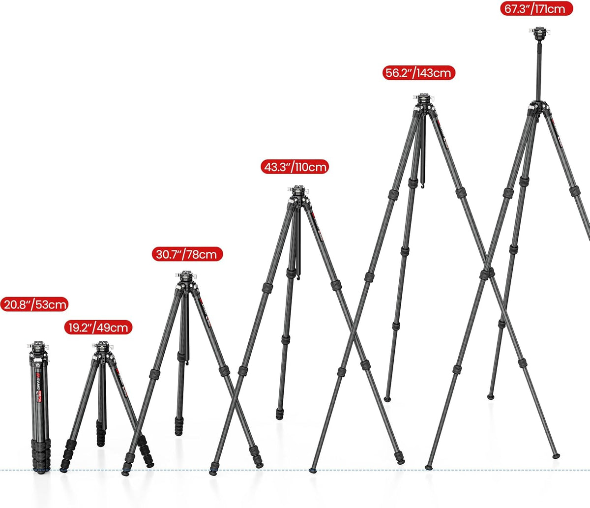 Statief camera koolstofvezel – Camerastatief – Fotostatief – Videostatief – Tripod – 360° panoramische kogelkop met Arca Swiss – Afneembare middenkolom, belastbaar tot 18 kg