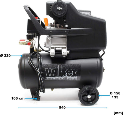 Luchtcompressor – Persluchtcompressor – Compressor – Bandenpomp – Sproeipistool – 24 Liter Luchtreservoir – Inclusief 13-Delige Persluchtset