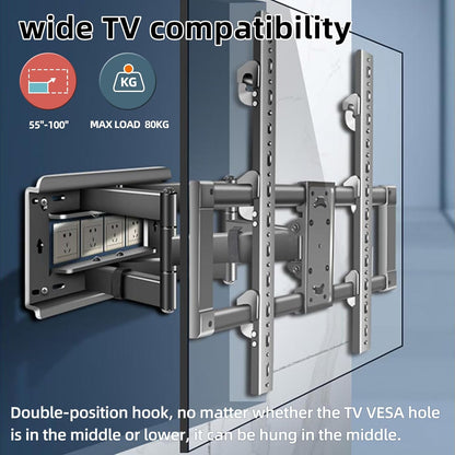 85 86 90 98 Full Motion TV Muurbeugel voor 55-100 Inch Televisie LED, Dual Articulating Arms Heavy Duty Mount, Swivel Tilt tot 80kg (176 lbs) Max VESA 800x600mm DY999