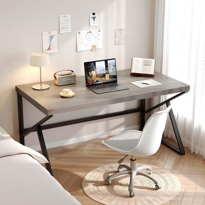 HSH Bureau, computerwerk, pc, hout en metaal, industrieel, tafel, studiewerk, eenvoudig, modern, voor slaapkamer, 140 cm, grijs