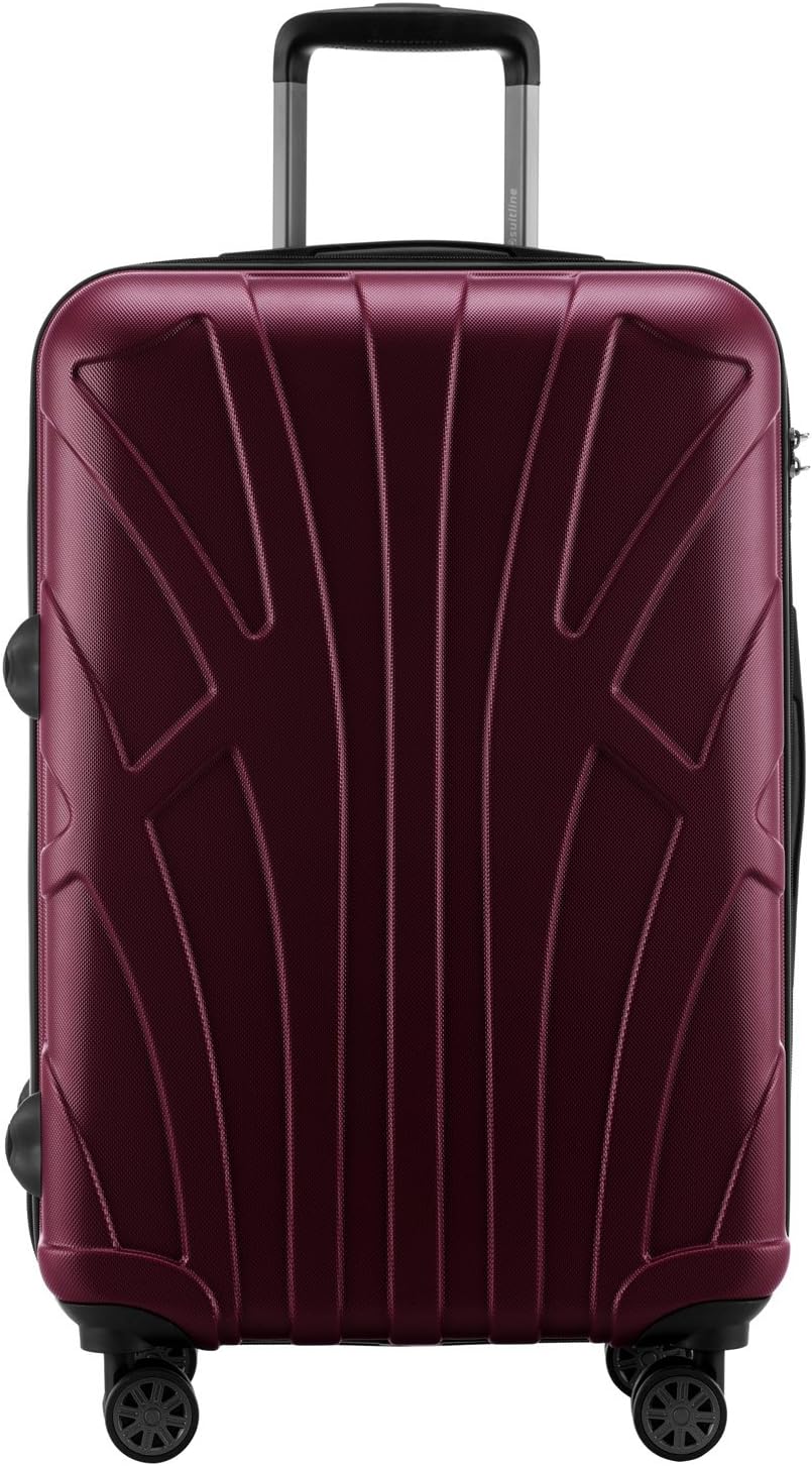 Suitline Kofferset 3 delig ABS harde schaal handbagage 55 cm middel 66 cm groot 76 cm uitbreidbaar met TSA slot 4 dubbele wielen telescopische handgreep, Bourgondië