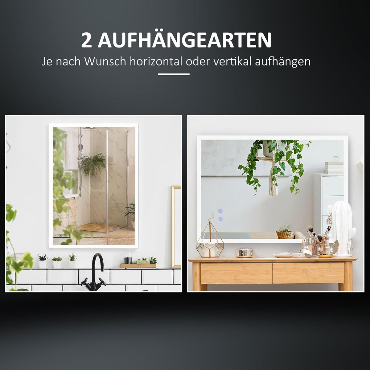Badkamerspiegel – Wandspiegel – LED Spiegel – Anti-Condens Spiegel – Verlichte Spiegel – Dimbaar – Aluminium – 70x50 cm - QUORE
