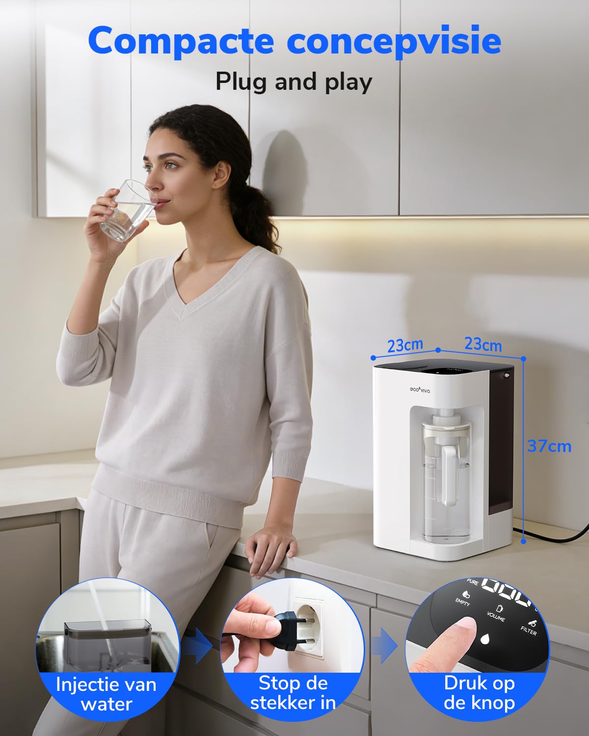 Ecoviva MATE3 Table Reverse Osmosis System for Drinking Water, White - QUORE