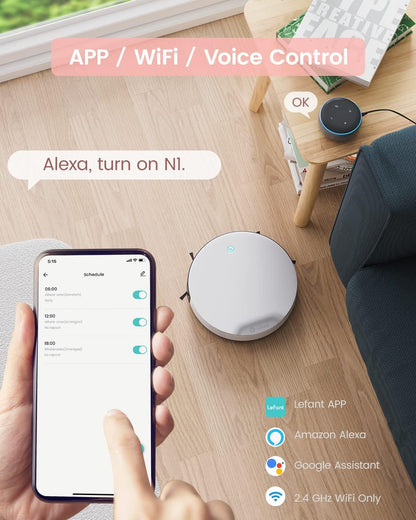 LEFANT N1 Robotstofzuiger, wifi-robotstofzuiger met 4500 Pa zuigkracht, compatibel met Alexa en app-bediening, zelfopladen, stille werking