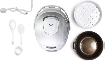 Yum Asia Sakura rijstkoker met keramische kom en Advanced Fuzzy Logic (8 kopjes, 1,5 liter) 6 rijstkokerfuncties, 6 multi-cooker functies, Motouch LED-display, 220-240V EU (White and Silver)