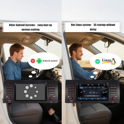 Autoradio voor BMW E39 E53 M5 met Draadloze CarPlay Android Auto Linux Systeem Snel Opstarten Vloeiend Werken Bluetooth USB FM AM IPS Touchscreen (BMW E39)