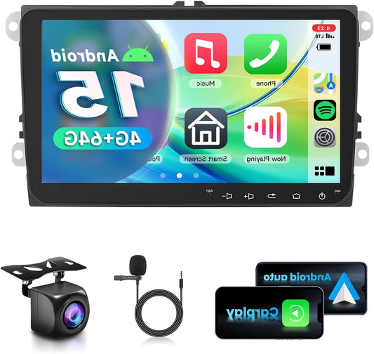 4+64G Car Radio Android 13 for VW Golf 5 6 Passat Jetta Caddy EOS T5 Tiguan Touran CC Polo, 9'' HD Touch Screen with Wireless Carplay Android Car GPS WiFi USB Type-C Bluetooth FM RDS Camera - QUORE