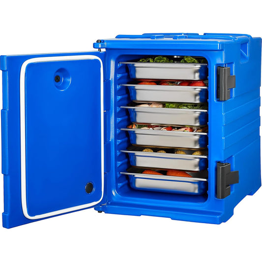 Thermobox voor levensmiddelen – Geïsoleerde Voedselbox – Warmhoudbox – Koelbox – Cateringbox – Blauw – 90 Liter – Voorlader Met Dubbele Gespen En Handgrepen