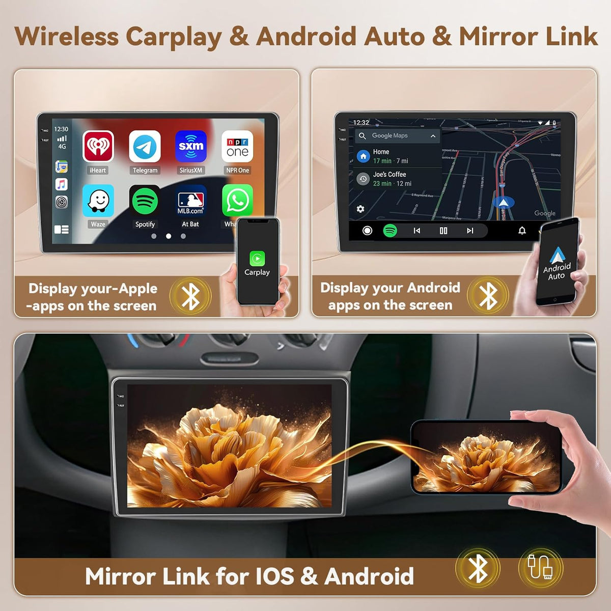 Hikity 4+64GB Android 15 autoradio voor Toyota Vitz XP10 Yaris Platz Echo 1999-2005 met draadloze CarPlay Android Auto, 9 inch touchscreen, ondersteuning voor Bluetooth/GPS/WiFi/SWC/FM/RDS + achteruit