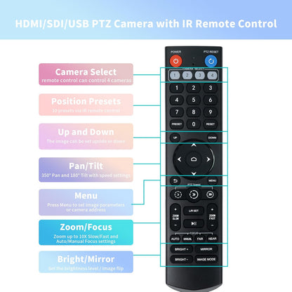 TONGVEO Conferentiecamera, 10 x optische zoom, USB-HDMI 1080P HD PTZ-camera voor teams/zoom, videoconferentie, YouTube OBS Live Streaming (10 x HDMI/USB)