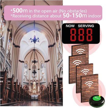Restaurant Pager System Wireless Call System with 3 Digit Screen and Call Buttons Queue Management Long Range for Restaurant/Bank/Hospital/Church - QUORE