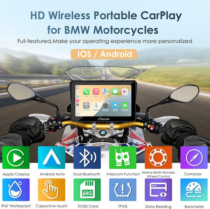 Draadloze CarPlay BMW Motorfiets Display – Moto Carplay Systeem – Navigatie Scherm – Touchscreen Module – Android Auto Interface – 7 Inch Waterdicht Touchscreen – Dual Bluetooth Met Intercomfunctie