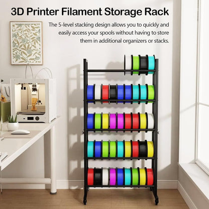 Filamenthouder 3D-printer – Filamentrek – Spoelhouder – Opbergrek – Filament Organizer – 5 Niveaus Metalen Rek – Draagvermogen 45 kg Per Niveau – Voor 40 Spoelen Tot 1 Kg