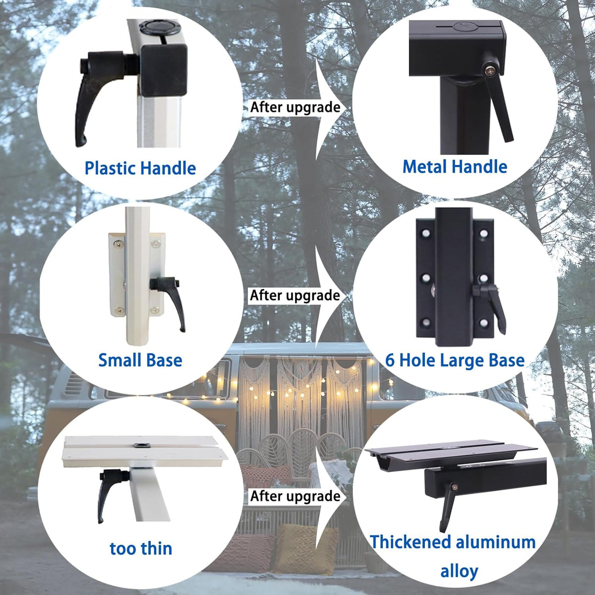 Opvouwbare aluminium tafel met draaibare poten, geschikt voor campers, jachten, caravans en RV's. (Zwart) - QUORE