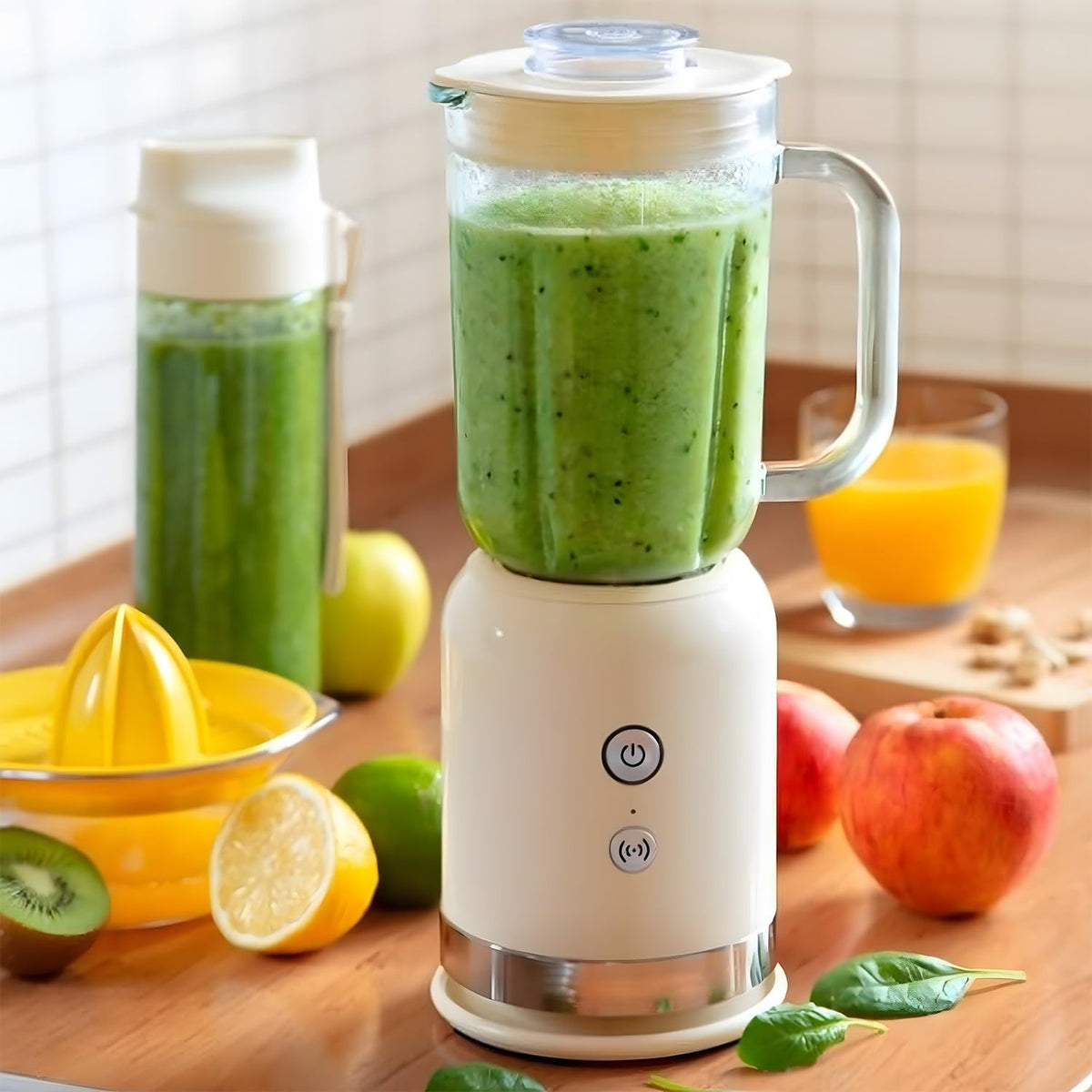 Wintem Crema Elektrische mixer 350 W, 3 snelheden en pulse-functie – ideaal voor het maken van smoothies en sapcentrifuges om mee te nemen dankzij de praktische geïntegreerde drinkfles van 0,6 l –