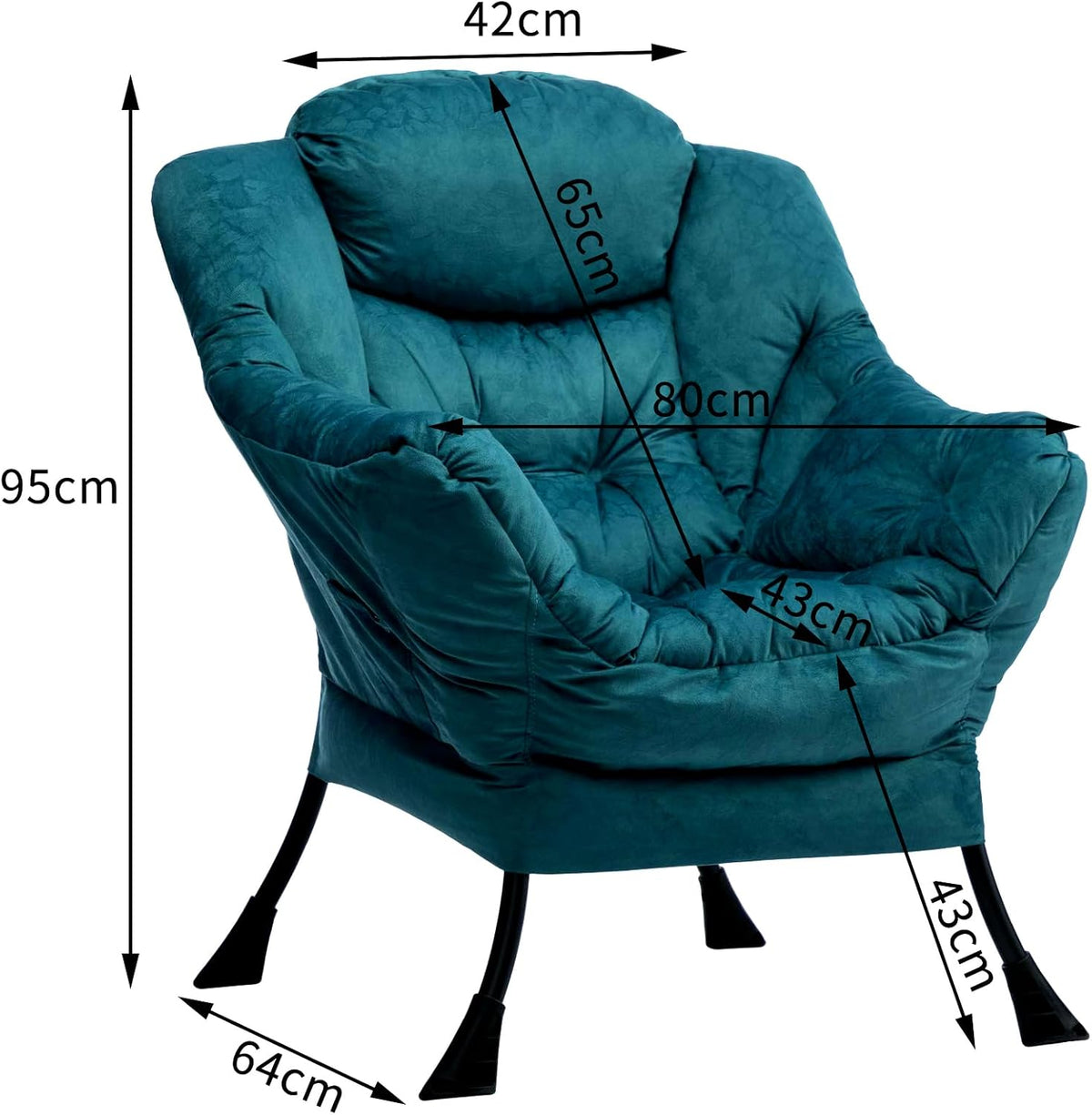 HollyHOME Relax Fauteuil Woonkamer Stoel Slaapkamer Stoel Lounge Stoel met Armleuningen Leesstoel Accentstoel met Stalen Frame, Blauw Groen