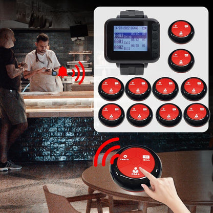 Wireless Calling System Restaurant Pagers Caregiver Pager met 10 Waterdichte Oproepknoppen en 1 Horloge Display Ontvanger Paniek Alarm Voor Ouderen Pager Geschikt Voor Restaurant, Cafés, Fabriek
