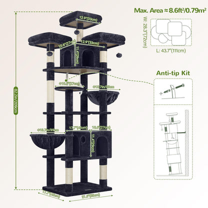 Krabpaal XXL – Kattenboom – Kattentoren – Krabmeubel – Speelmeubel Kat – 209 cm Hoog – Stevige Stabiele Constructie