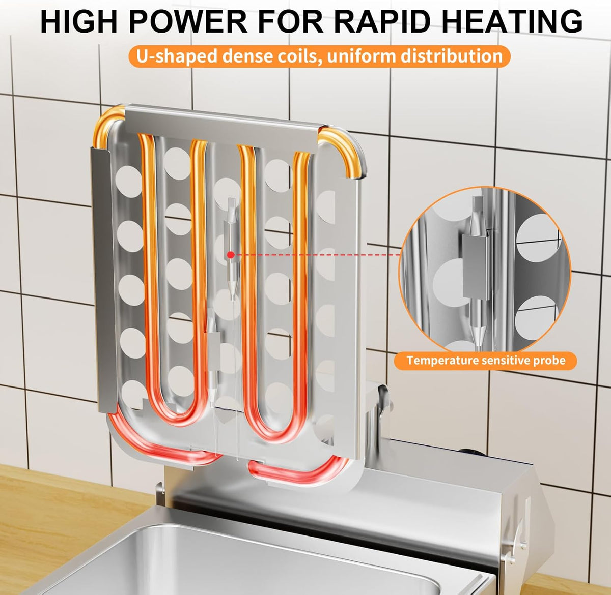 TAIMIKO Elektrische Friteuse, roestvrij staal, thermostaat 60 – 200 °C, frituermand en deksel, afneembaar bak (6L, met timer)