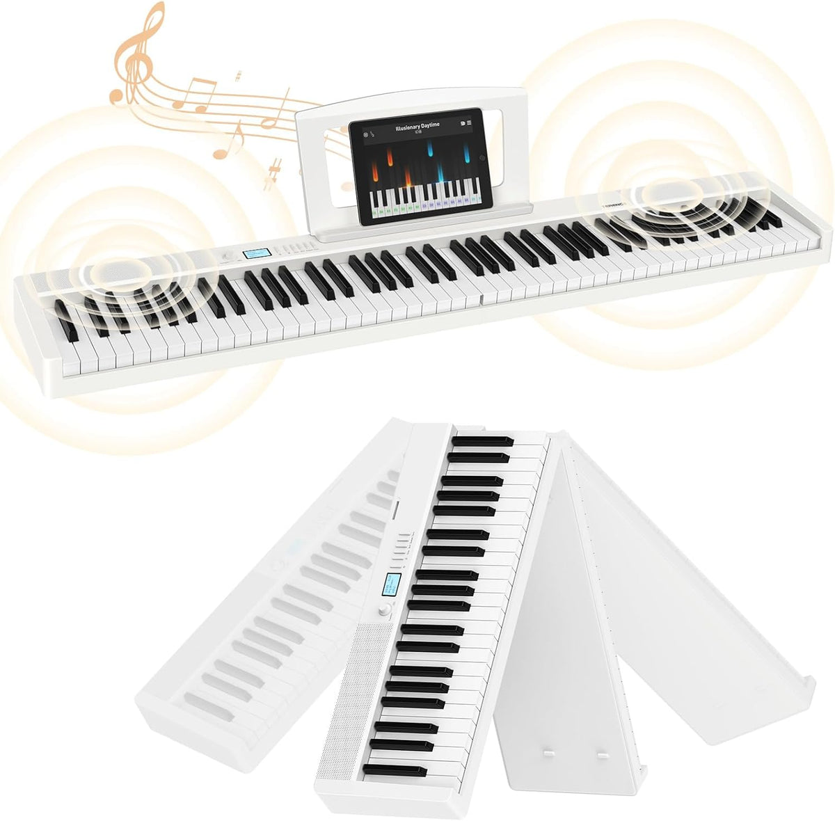E Piano 88 toetsen – Keyboard Piano – Digitale Piano – Elektrische Piano – 88 Toetsen Keyboard – Opvouwbaar – Bluetooth & MIDI – Wit