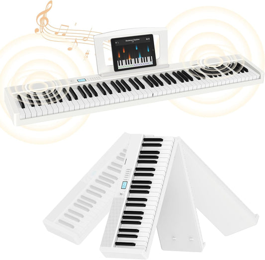 E Piano 88 toetsen – Keyboard Piano – Digitale Piano – Elektrische Piano – 88 Toetsen Keyboard – Opvouwbaar – Bluetooth & MIDI – Wit