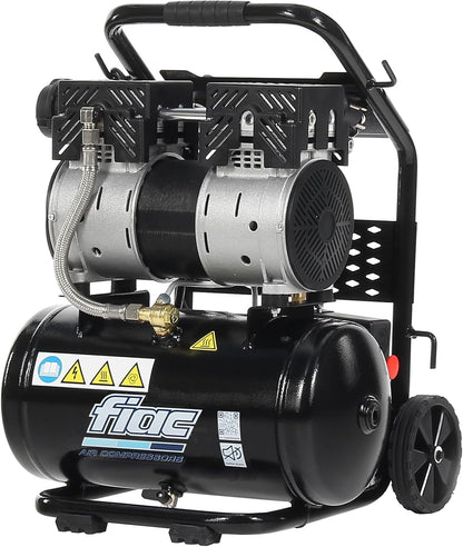 FIAC Draagbare luchtcompressor Supersilent 10, olievrij, maximale druk 8 bar, 1 pk, tank 10 liter, geluidsniveau 58 dB LpA