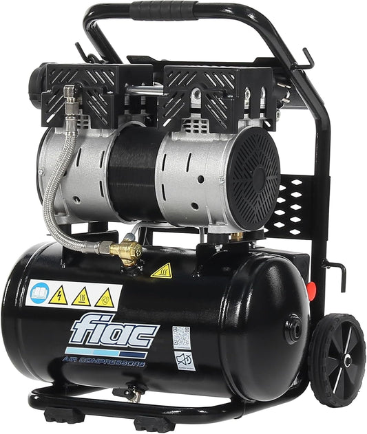 FIAC Draagbare luchtcompressor Supersilent 10, olievrij, maximale druk 8 bar, 1 pk, tank 10 liter, geluidsniveau 58 dB LpA