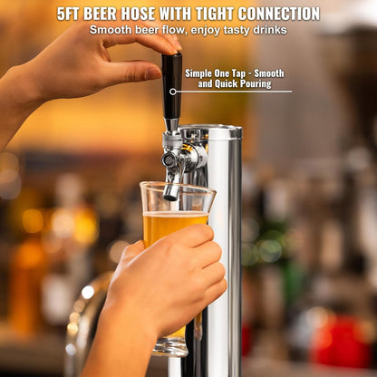 VEVOR Kegerator-toren-kit, enkele tap kraan-bierombouwset, roestvrijstalen biertoren tapsysteem met dubbele meter W21.8-regelaar en A-systeem vatkoppeling, bierdruppelbak voor feestjes thuis