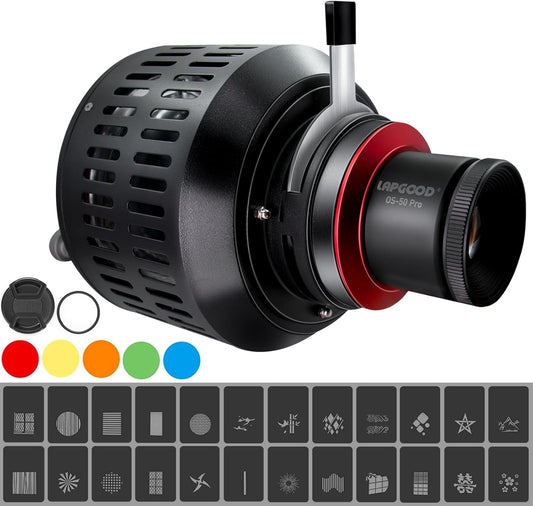 Optische conische snoot – Bowens mount snoot – Projectiesnoot – Gobo projector – Lichtprojector – 50 mm lens met 24 gobos en 5 kleurfilters – Aluminiumlegering, hittebestendig