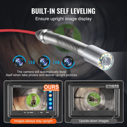 VEVOR Kanaalcamera, 50 m, zelfnivellerende buiscamera met 512 Hz zender, afstandenteller, 9 inch scherm, 1080p HD buisinspectiecamera met 12 leds en 32 GB kaart, endoscoopkanaalbuizen