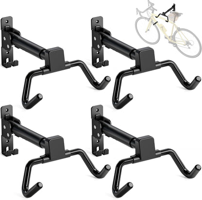 monTEK Fietswandhouder, inklapbare racefietswandhouder, 30 kg draagvermogen, fietshouder muur voor garage, 4 stuks