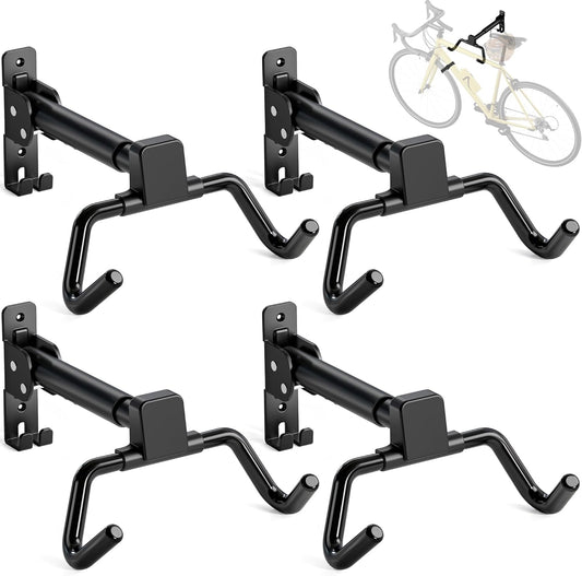 monTEK Fietswandhouder, inklapbare racefietswandhouder, 30 kg draagvermogen, fietshouder muur voor garage, 4 stuks