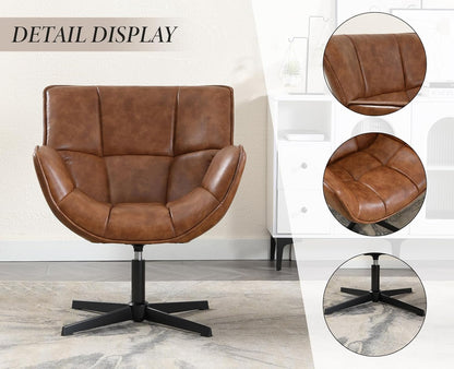 chairus Accent fauteuil voor woonkamer, draaibare kuipstoel in PU-leer, gestoffeerd, gelegenheidsfauteuil met metalen poten (bruin)