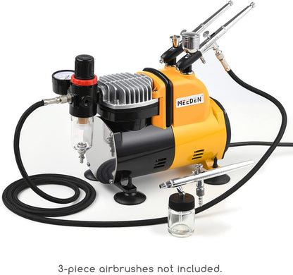 MEEDEN Airbrush-compressor, 1/5 pk, inzuigercompressor met auto-stop, hermisch beschermd, laag loopgeluid, 47 dB, regelaar, watervalhouder, 1/8 luchtslang voor modelbouw, tattoo en graffiti