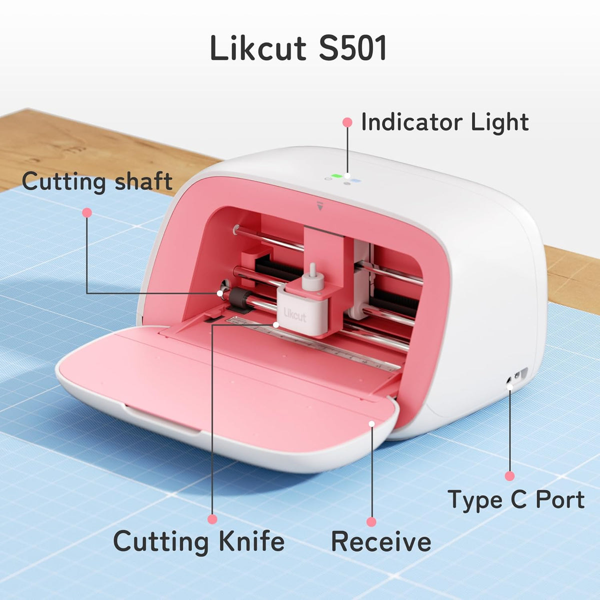 Plottermachine – Snijplotter – Mini-snijplotter – Plotter – Snijmachine – Roze – Beginnersset Inbegrepen – USB 2.0 En Bluetooth 5.0