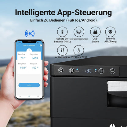 AAOBOSI 31L Compressorkoelkast met Lade, APP-Gestuurde Koelkast Voor Campers, 12/24V, Koelkast Voor Voertuigen, Bereikt -20°C, Geschikt Voor Auto's, Vrachtwagens, Campers, Boten, Kamperen en Reizen
