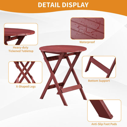 Bistroset 3-delig, rood, balkonset 2 stoelen, 1 tafel, balkonmeubel, inklapbaar, voor binnen en buiten, met rugleuning, inklapbare terrasmeubelset voor balkon, tuin, zwembad