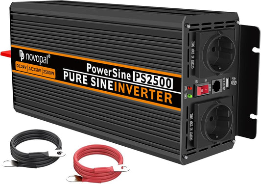 <font dir="auto" style="vertical-align: inherit;"><font dir="auto" style="vertical-align: inherit;">        NOVOPAL 2500W inverter 24V to 230V pure sine wave voltage converter with 2 EU sockets and a 2.1A USB, 5m remote control       </font></font>