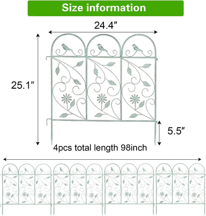 Sungmor Set van 4 tuinpiketomheining, rustieke stijl, decoratieve omheiningspanelen, 97 inch metalen grens vouwhek, tuintrellis voor klimplanten, dierenbarrière, landschapspad panelen