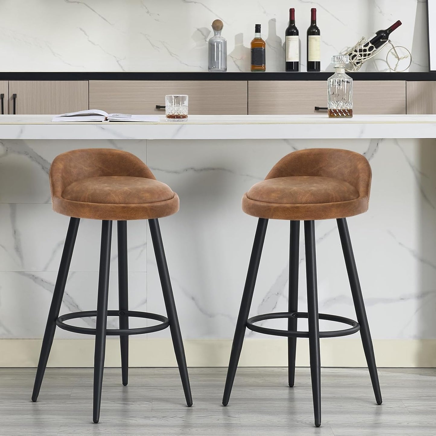 Barkruk Set van 2 - Stoel - Kleine stoel - Keukenstoel - 37,5 cm x 34 cm - Bruin