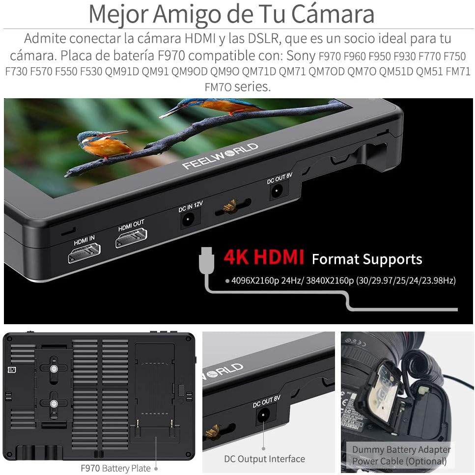 FEELWORLD LUT7 PRO 2200Nits TouchScreen Camera Field Monitor 4K HDMI Loop Out Camera Monitor with Light Sensor,3D LUTs,FHD 1920X1200 IPS,HDR Waveform,F970 External Installation Package - QUORE