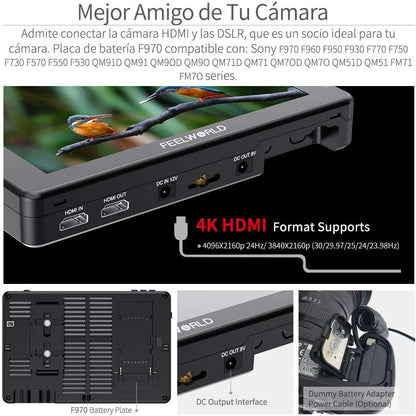FEELWORLD LUT7 PRO 2200Nits TouchScreen Camera Field Monitor 4K HDMI Loop Out Camera Monitor with Light Sensor,3D LUTs,FHD 1920X1200 IPS,HDR Waveform,F970 External Installation Package - QUORE