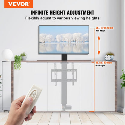 VEVOR TV-beugel 26 tot 50 inch universele tv-standaard LCD/LED/plasma tv gebogen in hoogte verstelbaar 94,5-164,5 cm maximale belasting 60 kg motor 1000N voor het optillen van tv 48,5 x 97,4 cm
