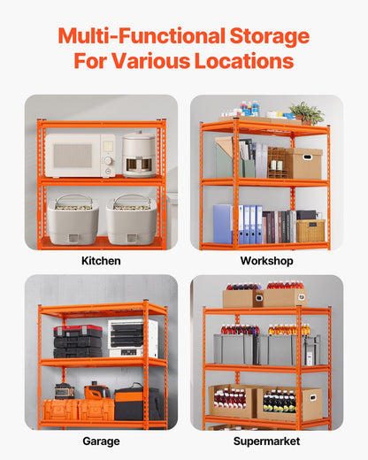 Opslagplanken – Opbergrek, Garagerek, Stellingkast, Metalen Rek – Oranje, Verstelbare Planken, 1088 Kg Draagvermogen