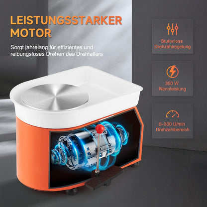 CREWORKS 350 W draaibank voor elektrisch keramiek, 25 cm, elektrische machine voor klei, Pottery Wheel met omkeerbaar wiel met 300 omw/min, gereedschapsset voor kinderen en volwassenen