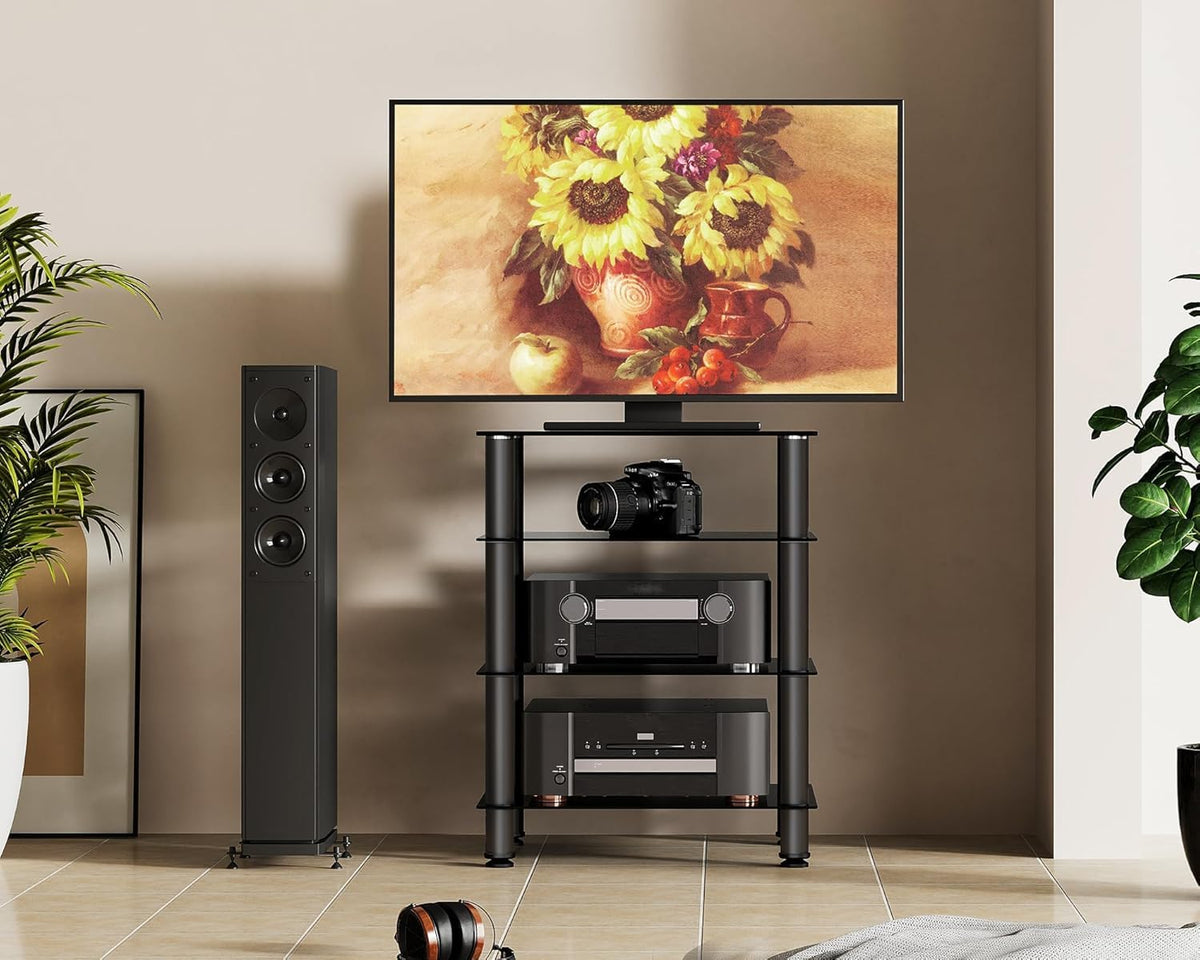 FITUEYES TV Rack HiFi Shelf Audio Cabinet Glas en Alu 600x455x762mm AS406001GB