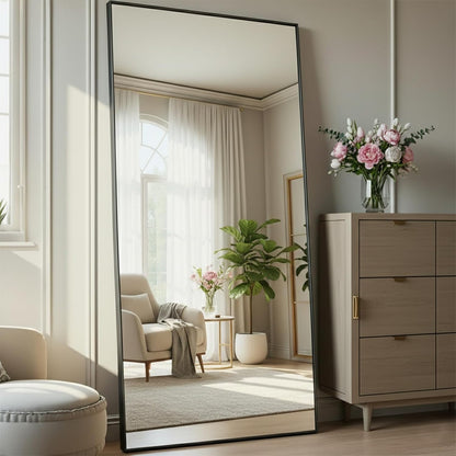 Aplancee Staande spiegel, 170 x 75 cm, zwart, grote full-body spiegel, wandspiegel met aluminium frame, om staand of op te hangen aan de muur, vloerspiegel voor slaapkamer, woonkamer en kleedkamer